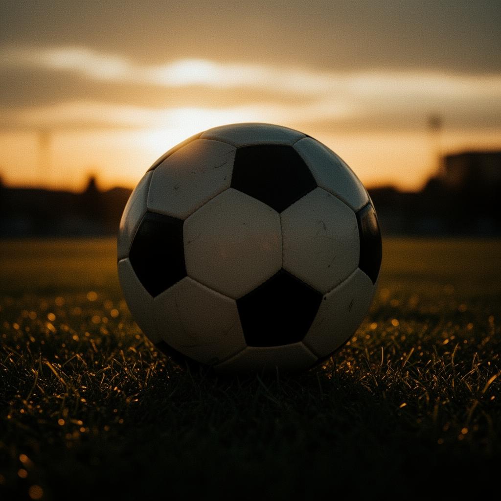 Balón de fútbol al atardecer