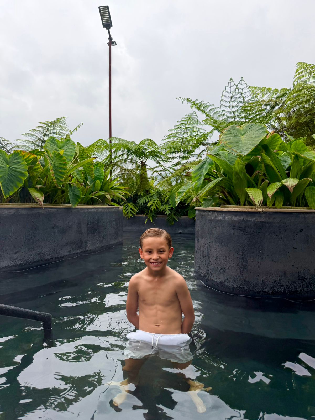 Benja disfrutando en la piscina rodeado de naturaleza